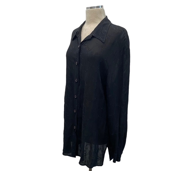 Carole Little Vintage Black Mesh Lace Floral Embroidered Button Down - Picture 6 of 14